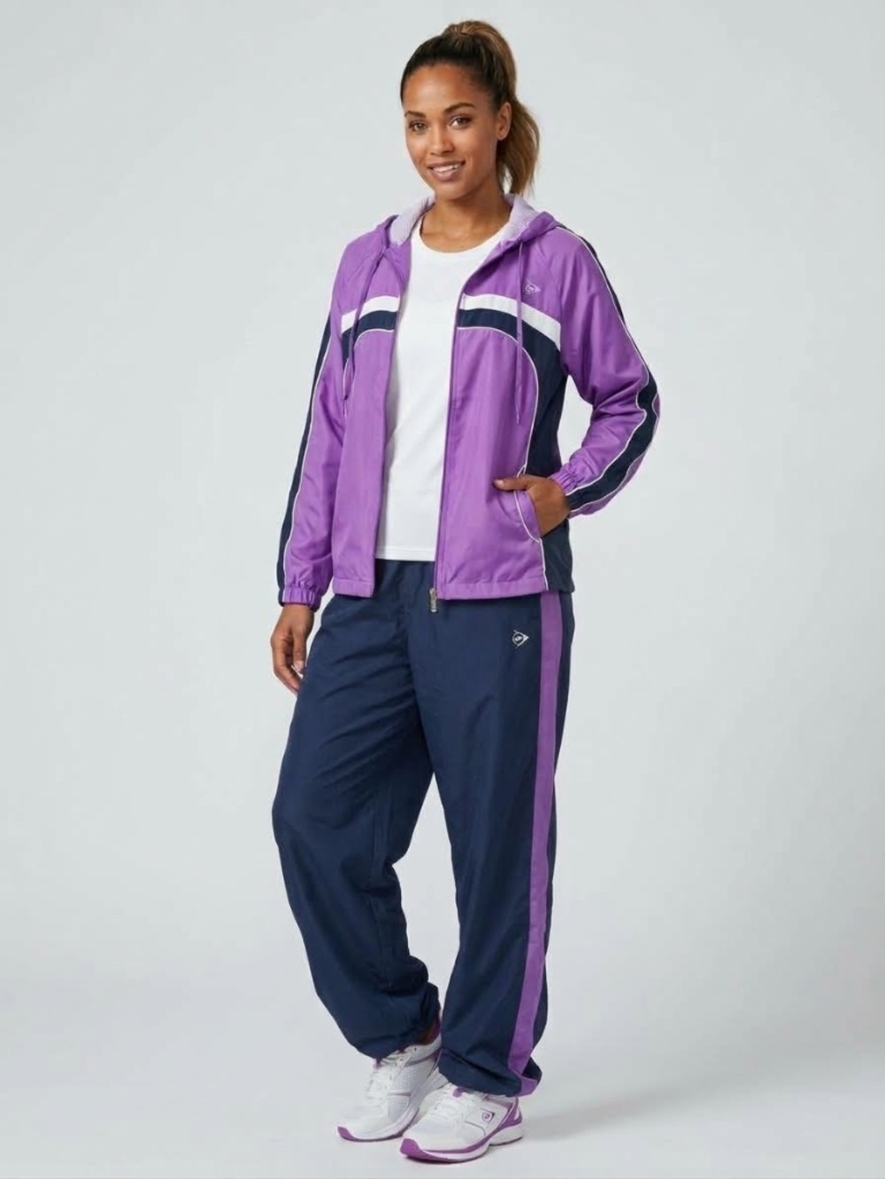 Dunlop Women's Tracksuit Set Purple Navy Blue Lightweight Track Jacket Pants XL